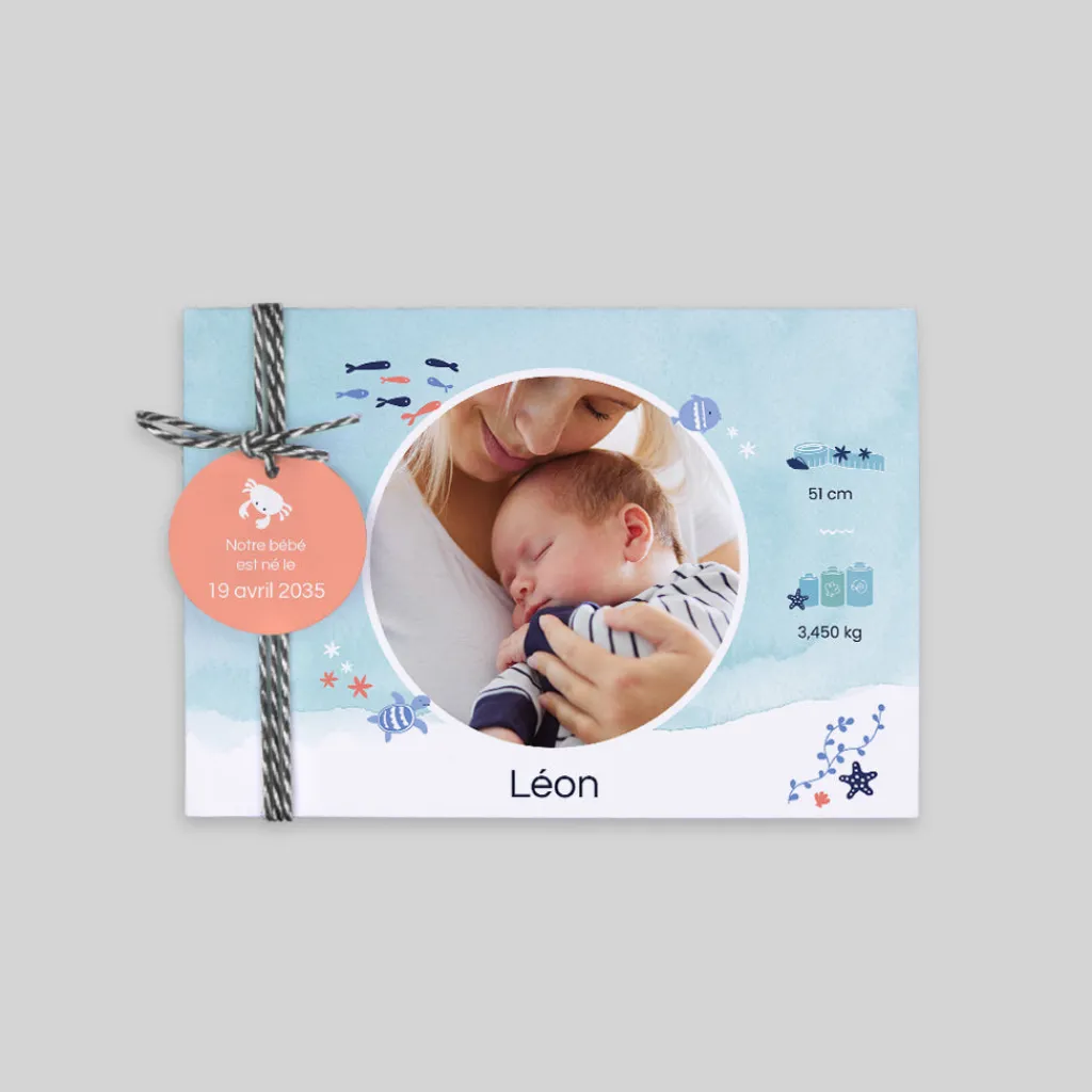 Faire-part Naissance Animaux | Créations En Collaboration^Planet cards Océan et Aquarelle Turquoise