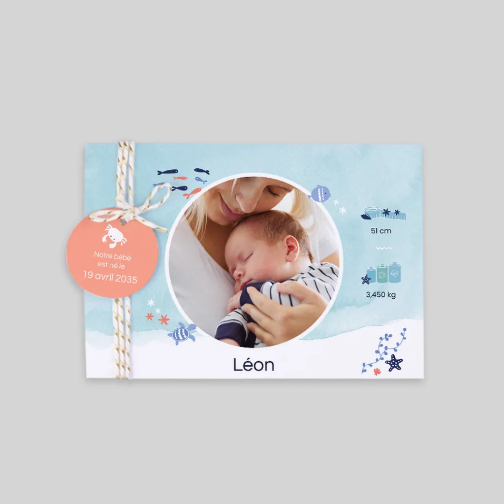 Faire-part Naissance Animaux | Créations En Collaboration^Planet cards Océan et Aquarelle Turquoise