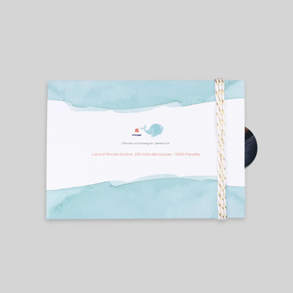 Faire-part Naissance Animaux | Créations En Collaboration^Planet cards Océan et Aquarelle Turquoise