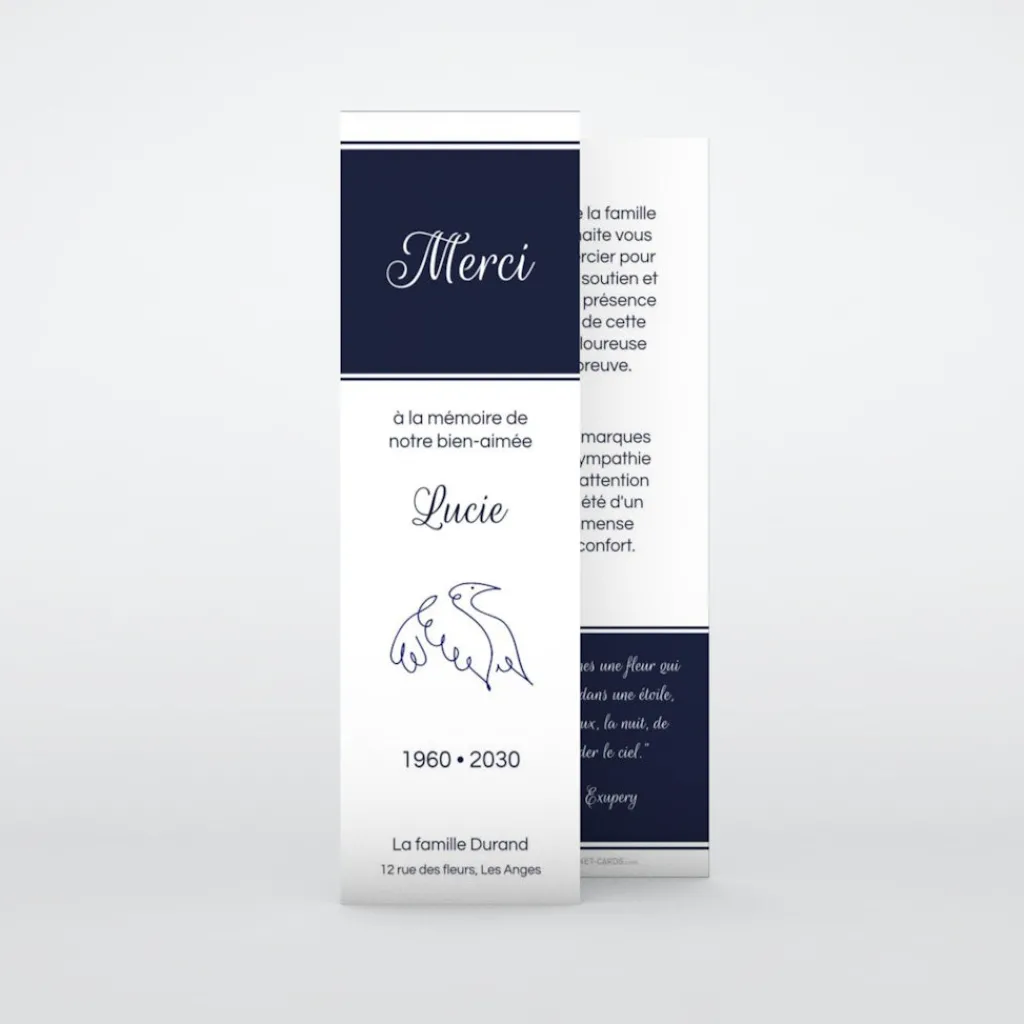 Carte Remerciement Décès^Planet cards Oiseau au trait