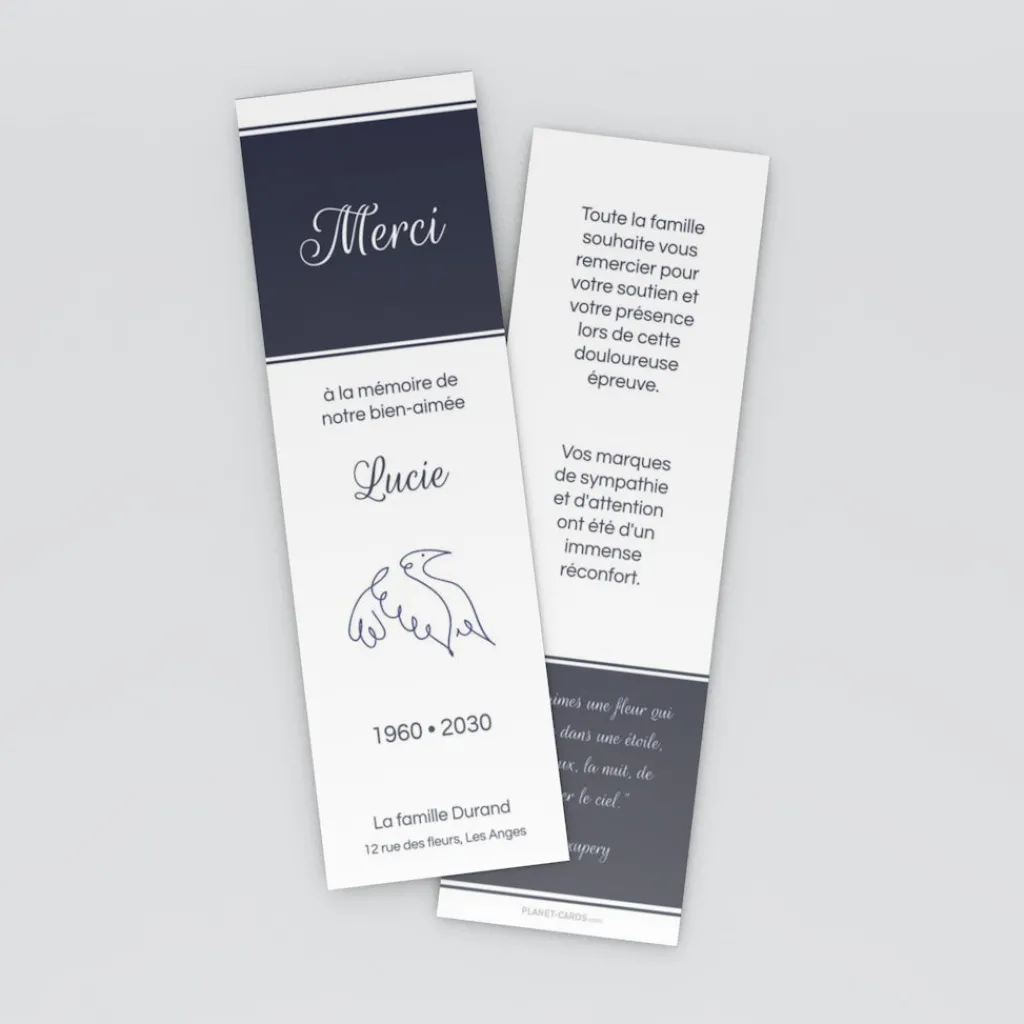 Carte Remerciement Décès^Planet cards Oiseau au trait