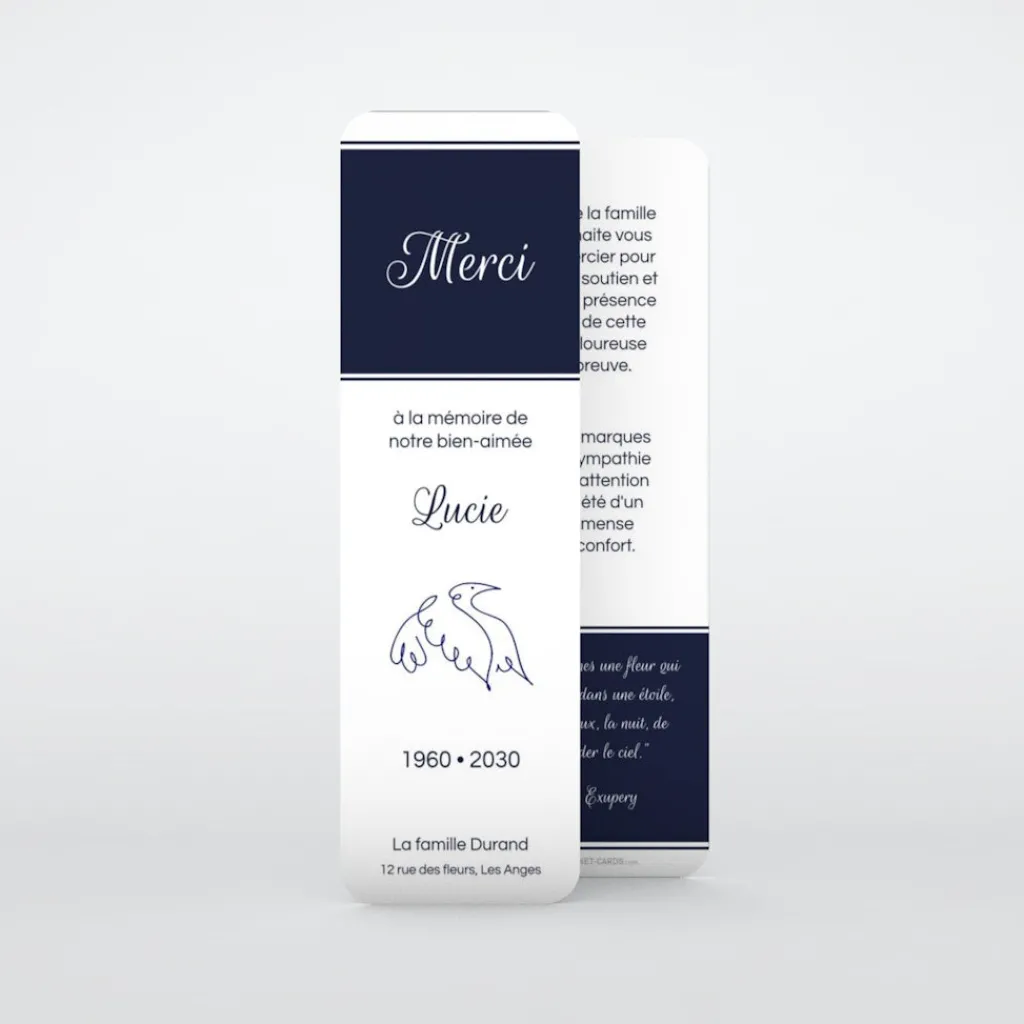 Carte Remerciement Décès^Planet cards Oiseau au trait