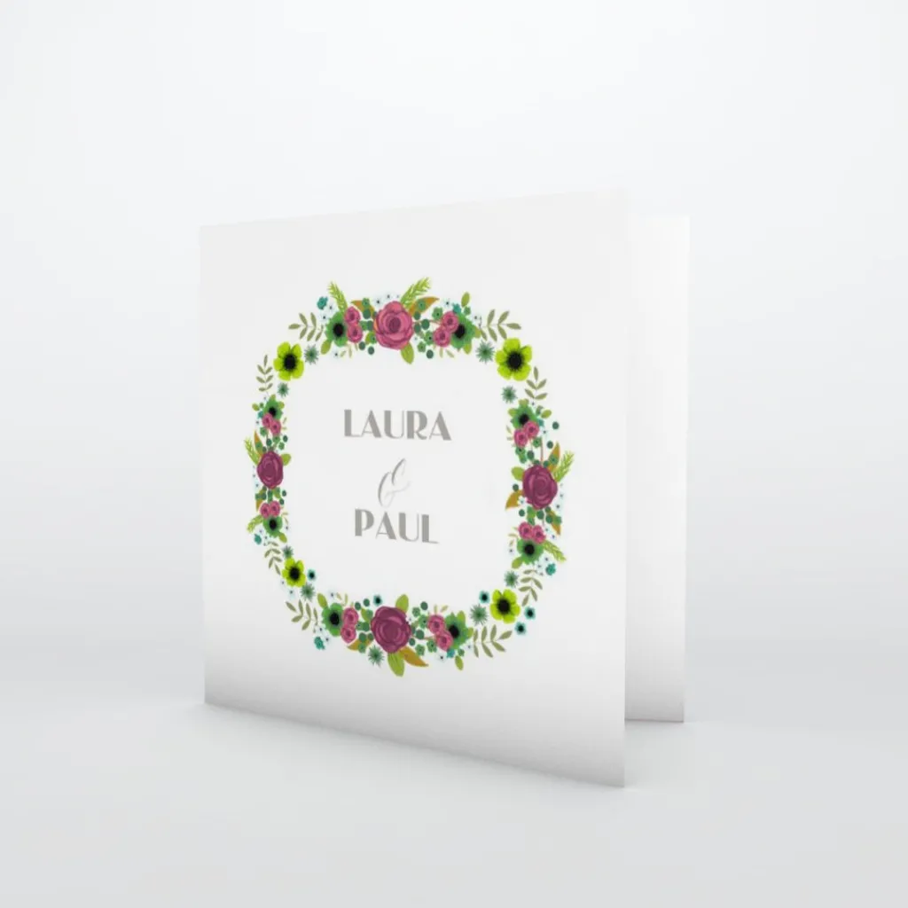 Faire-part Mariage Champêtre^Planet cards Oiseaux et couronne de fleurs