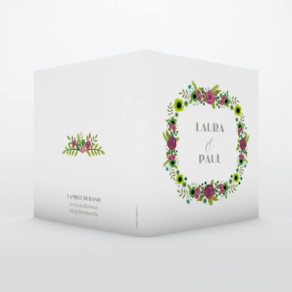 Faire-part Mariage Champêtre^Planet cards Oiseaux et couronne de fleurs