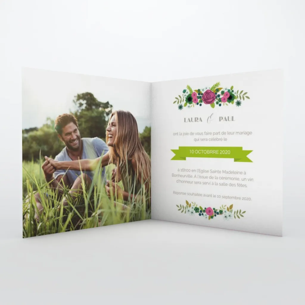 Faire-part Mariage Champêtre^Planet cards Oiseaux et couronne de fleurs
