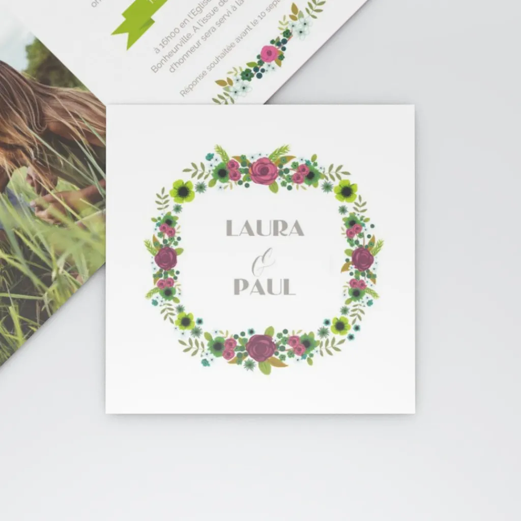 Faire-part Mariage Champêtre^Planet cards Oiseaux et couronne de fleurs