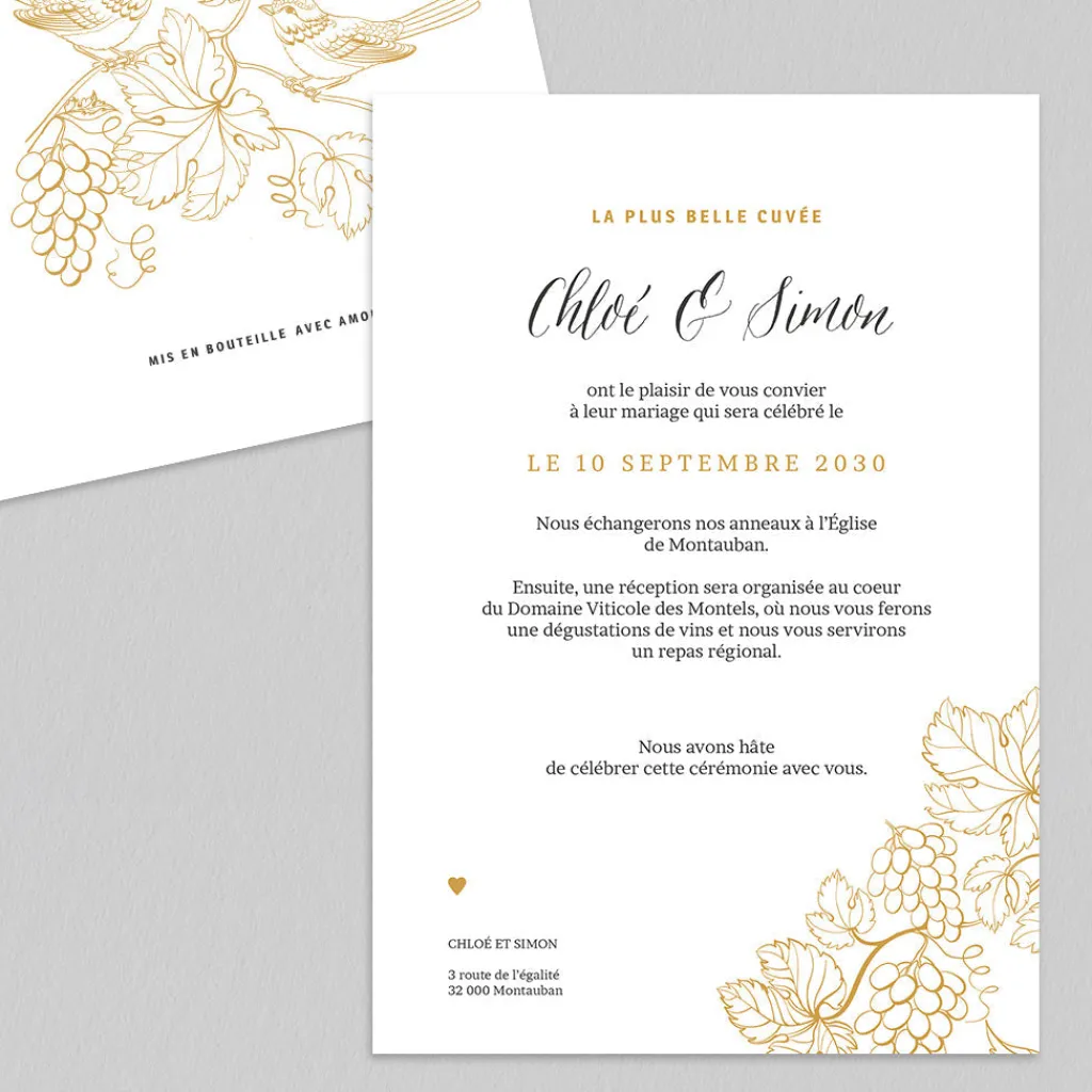 Faire-part Mariage Champêtre^Planet cards Oiseaux et vignes
