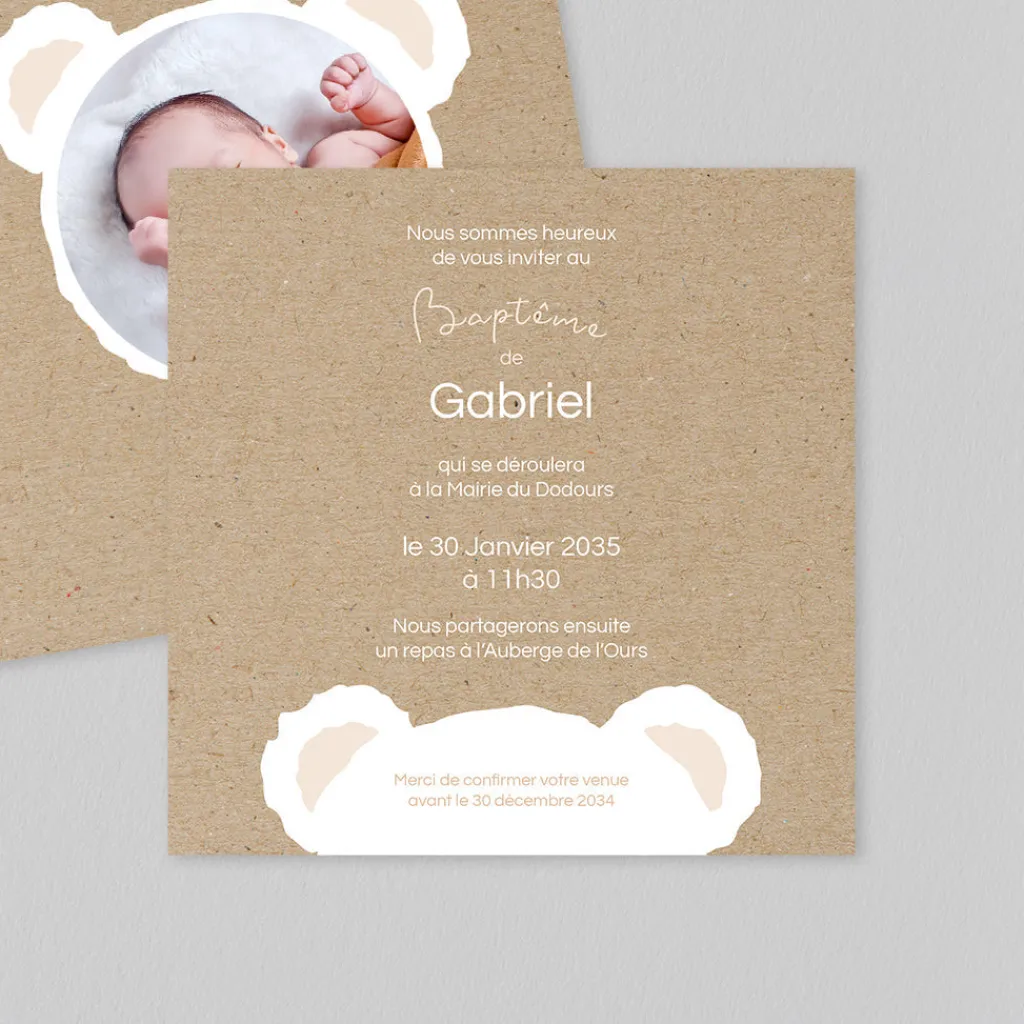 Faire-part Baptême Civil^Planet cards Oreilles d'Ours