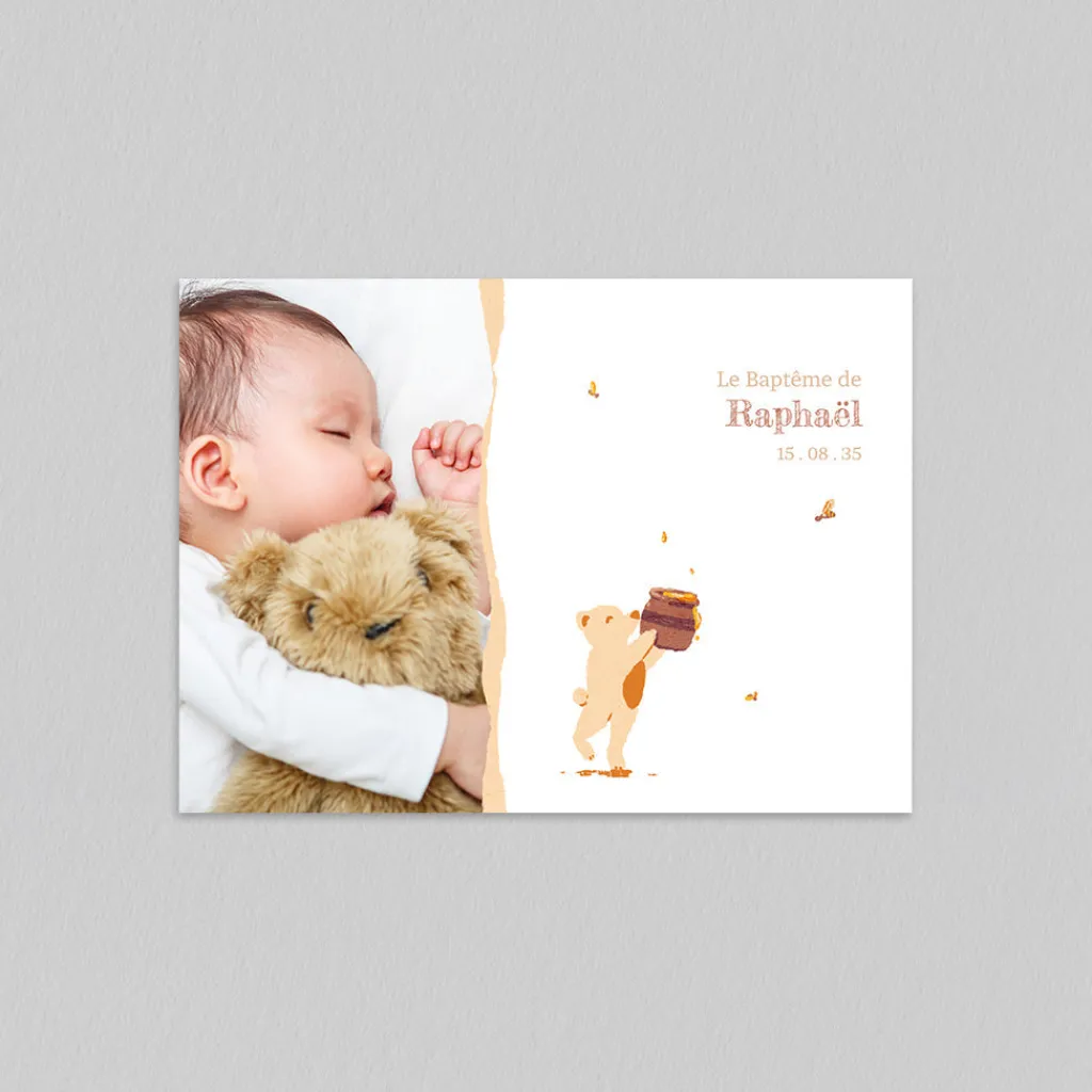 Faire-part Baptême Civil^Planet cards Ours et Petit pot de Miel