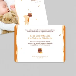 Faire-part Baptême Civil^Planet cards Ours et Petit pot de Miel
