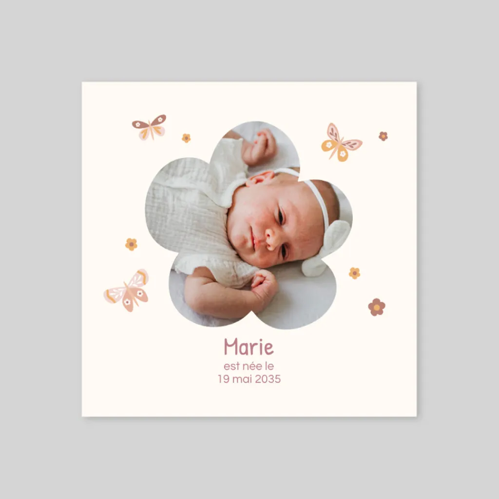 Faire-part Naissance Animaux | Faire-part Naissance Fille^Planet cards Papillons et Fleurs