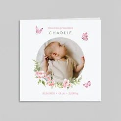 Faire-part Naissance Animaux | Faire-part Naissance Fille^Planet cards Papillons Roses