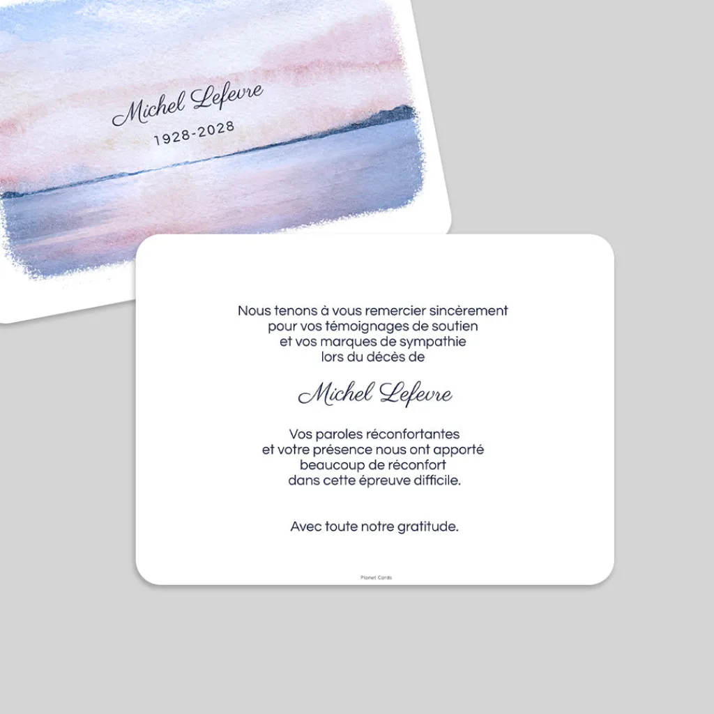 Carte Remerciement Décès^Planet cards Paysage Aquarelle