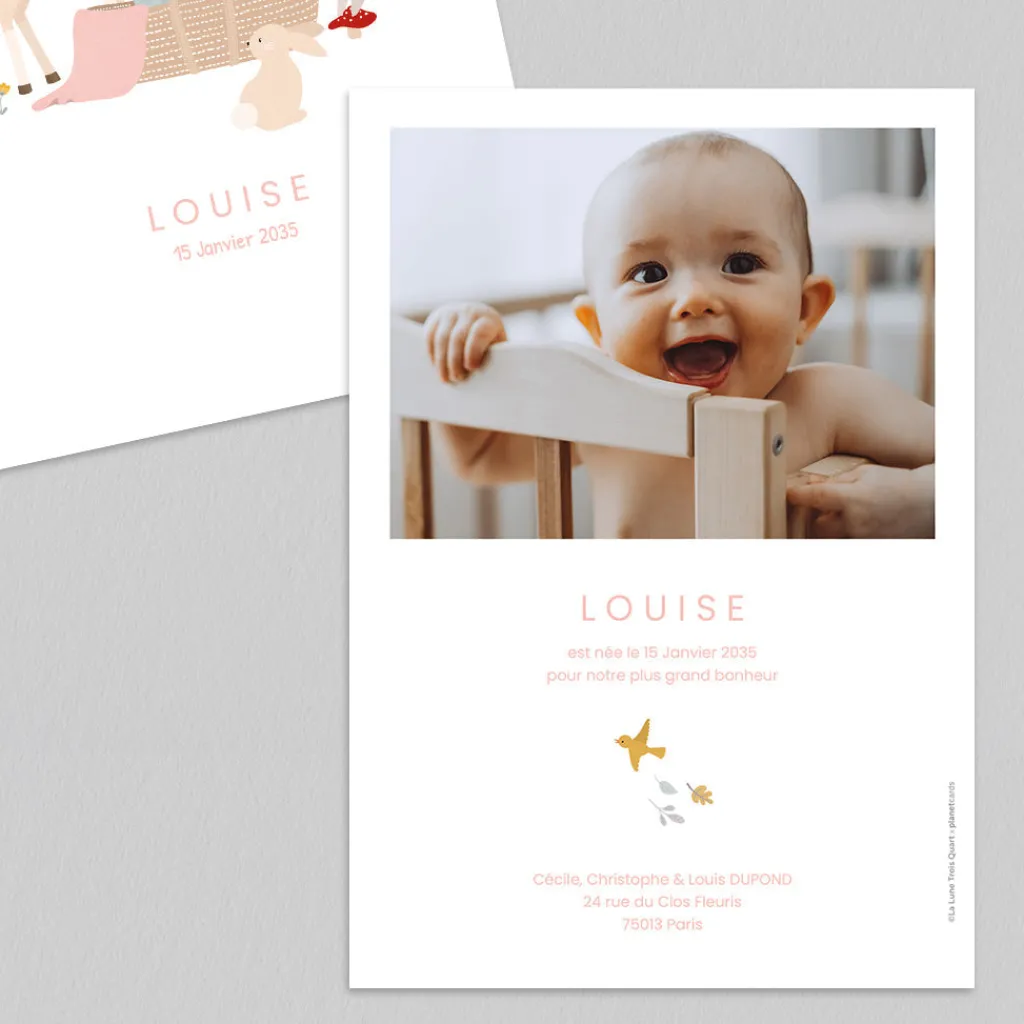 Faire-part Naissance Animaux | Faire-part Naissance Fille^Planet cards Petit Bois