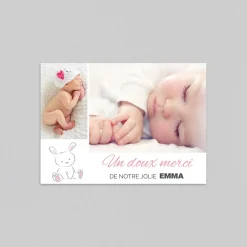 Carte Remerciement Naissance Fille^Planet cards Petit lapin et photos