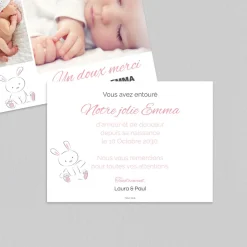 Carte Remerciement Naissance Fille^Planet cards Petit lapin et photos