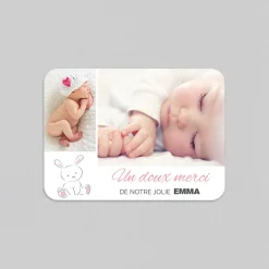 Carte Remerciement Naissance Fille^Planet cards Petit lapin et photos