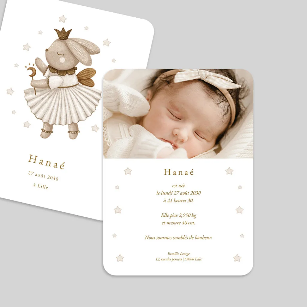 Faire-part Naissance Animaux | Faire-part Naissance Fille^Planet cards Petit Lapin et étoiles