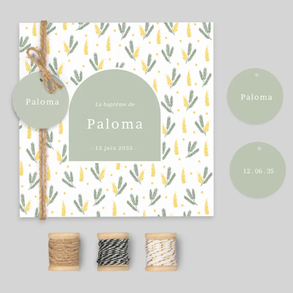 Faire-part Baptême Champêtre^Planet cards Petit Mimosa Champêtre