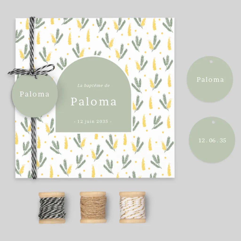 Faire-part Baptême Champêtre^Planet cards Petit Mimosa Champêtre