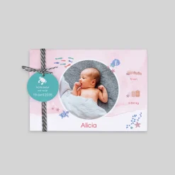 Faire-part Naissance Animaux | Créations En Collaboration^Planet cards Petit Océan à l'Aquarelle Rose