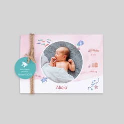 Faire-part Naissance Animaux | Créations En Collaboration^Planet cards Petit Océan à l'Aquarelle Rose