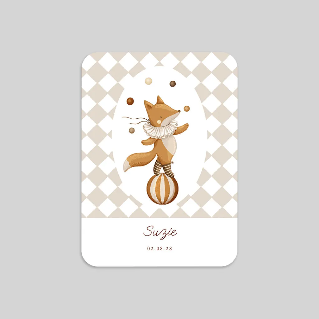 Faire-part Naissance Animaux | Faire-part Naissance Fille^Planet cards Petit Renard du cirque