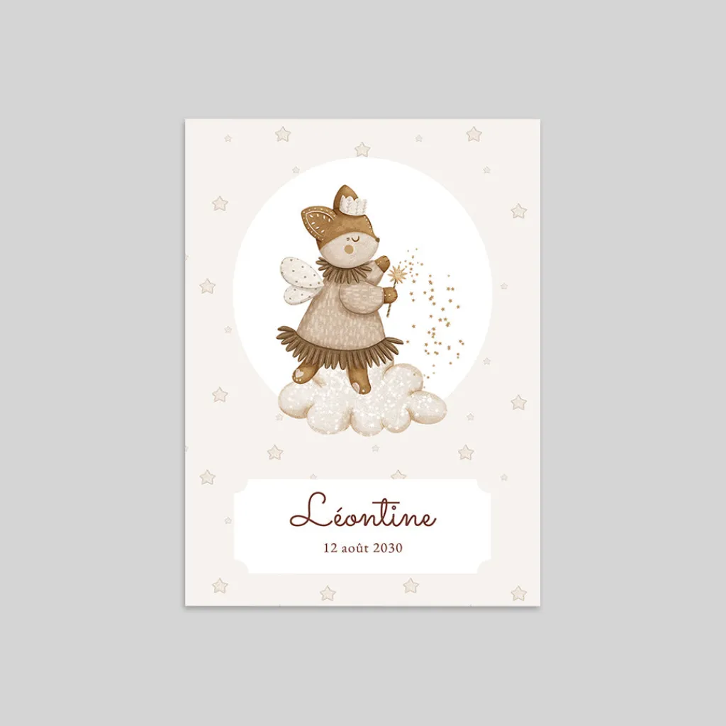 Faire-part Naissance Animaux | Faire-part Naissance Fille^Planet cards Petit Renard et étoiles