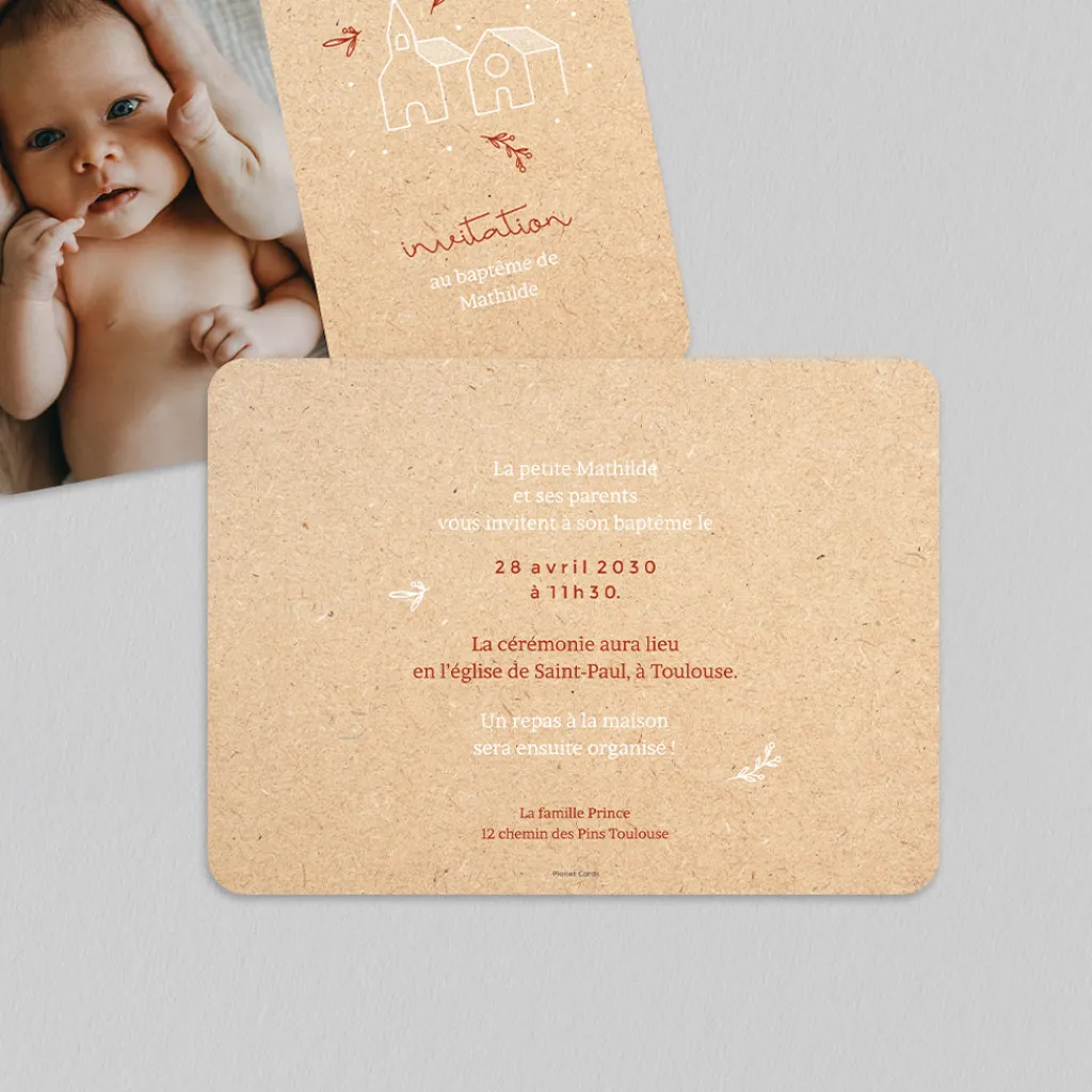 Faire-part Baptême Original | Faire-part Baptême Champêtre^Planet cards Petite Église