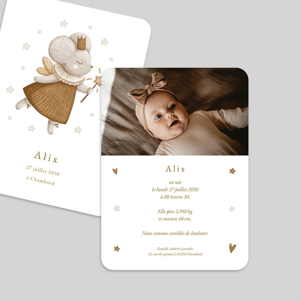 Faire-part Naissance Animaux | Faire-part Naissance Fille^Planet cards Petite Souris et étoiles
