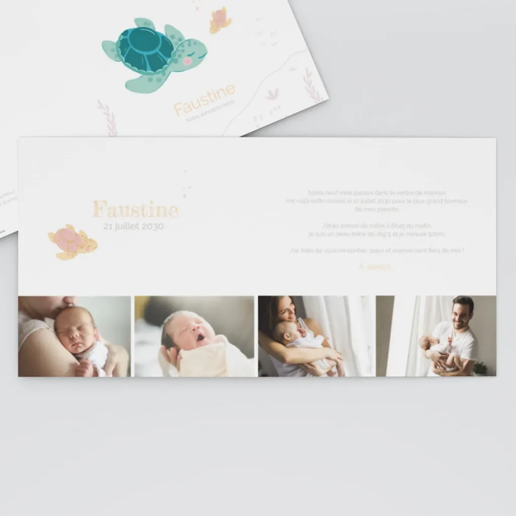 Faire-part Naissance Animaux | Faire-part Naissance Fille^Planet cards Petite Tortue Fille