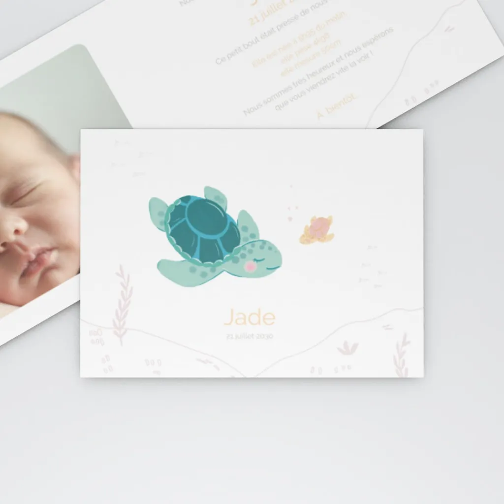 Faire-part Naissance Animaux | Faire-part Naissance Fille^Planet cards Petite Tortue Fille