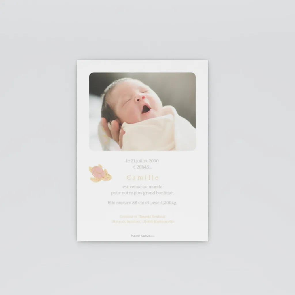 Faire-part Naissance Animaux | Faire-part Naissance Fille^Planet cards Petite Tortue Fille