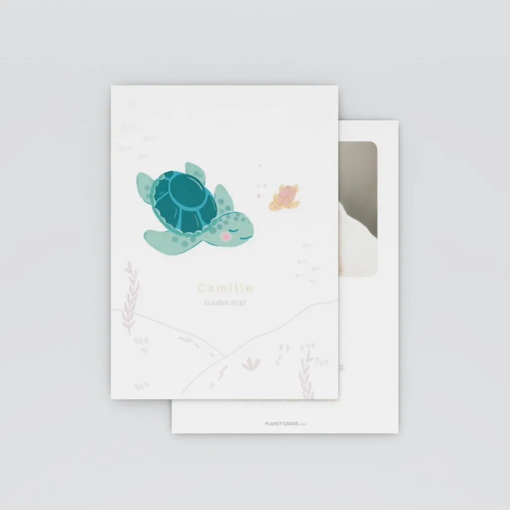 Faire-part Naissance Animaux | Faire-part Naissance Fille^Planet cards Petite Tortue Fille