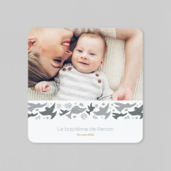 Faire-part Baptême Champêtre | Faire-part Baptême Garçon^Planet cards Petites Colombes et Branches Garçon