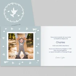 Faire-part Baptême Champêtre | Faire-part Baptême Garçon^Planet cards Petites Colombes et Branches Garçon