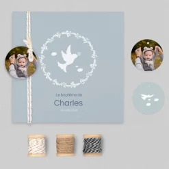 Faire-part Baptême Champêtre | Faire-part Baptême Garçon^Planet cards Petites Colombes et Branches Garçon