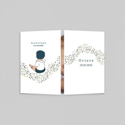 Créations En Collaboration | Faire-part Naissance Fille^Planet cards Petites Feuilles Dorées