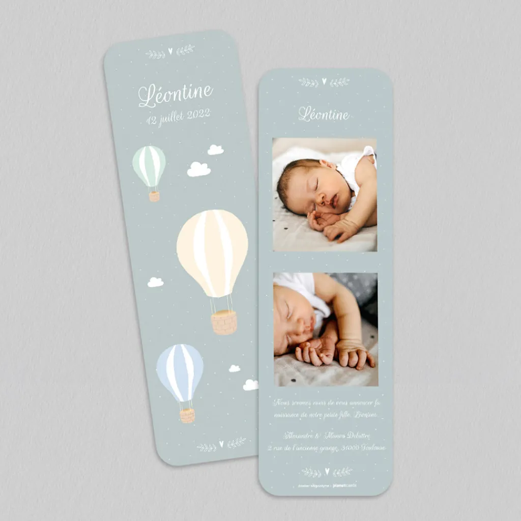 Faire-part Naissance Marque-page | Créations En Collaboration^Planet cards Petites Montgolfières