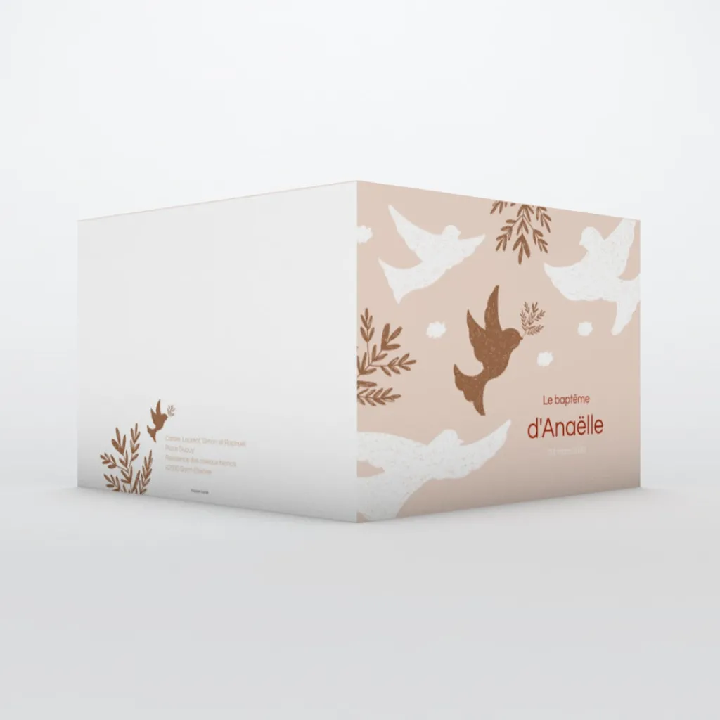 Faire-part Baptême Champêtre | Faire-part Baptême Fille^Planet cards Petits Oiseaux en Frise Fille