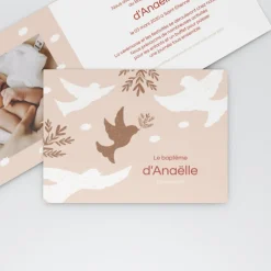 Faire-part Baptême Champêtre | Faire-part Baptême Fille^Planet cards Petits Oiseaux en Frise Fille