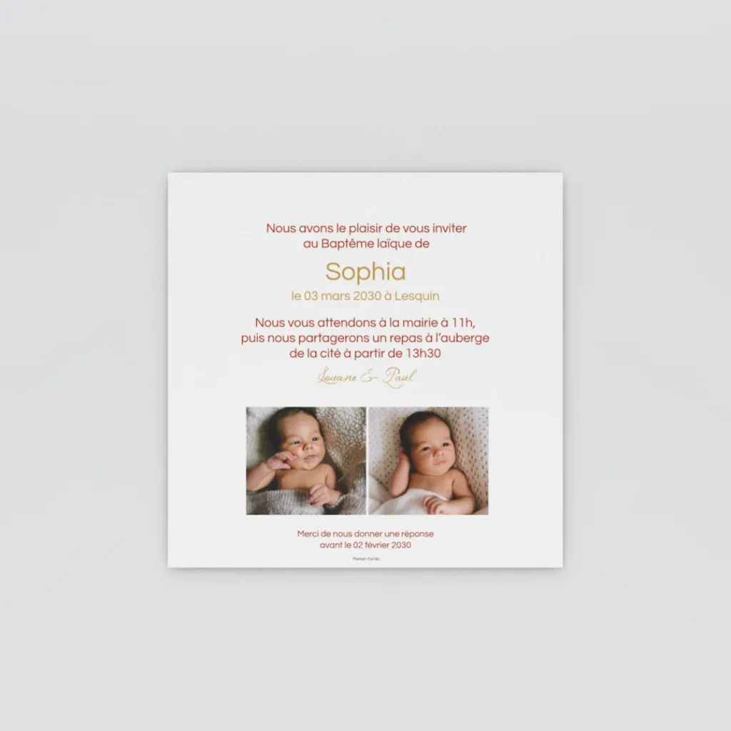 Faire-part Baptême Champêtre | Faire-part Baptême Fille^Planet cards Petits Oiseaux en Frise Fille