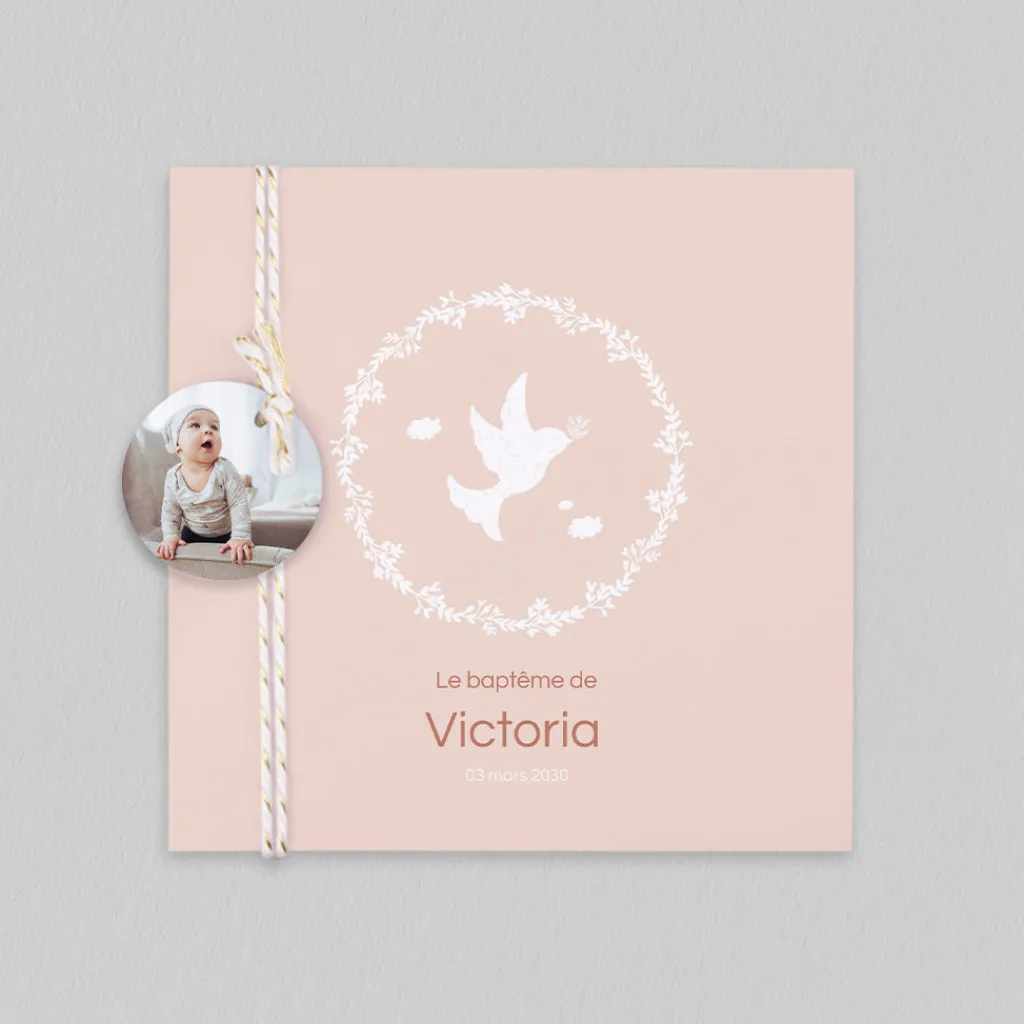 Faire-part Baptême Champêtre | Faire-part Baptême Fille^Planet cards Petits Oiseaux en Frise Fille