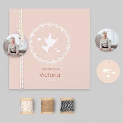 Faire-part Baptême Champêtre | Faire-part Baptême Fille^Planet cards Petits Oiseaux en Frise Fille