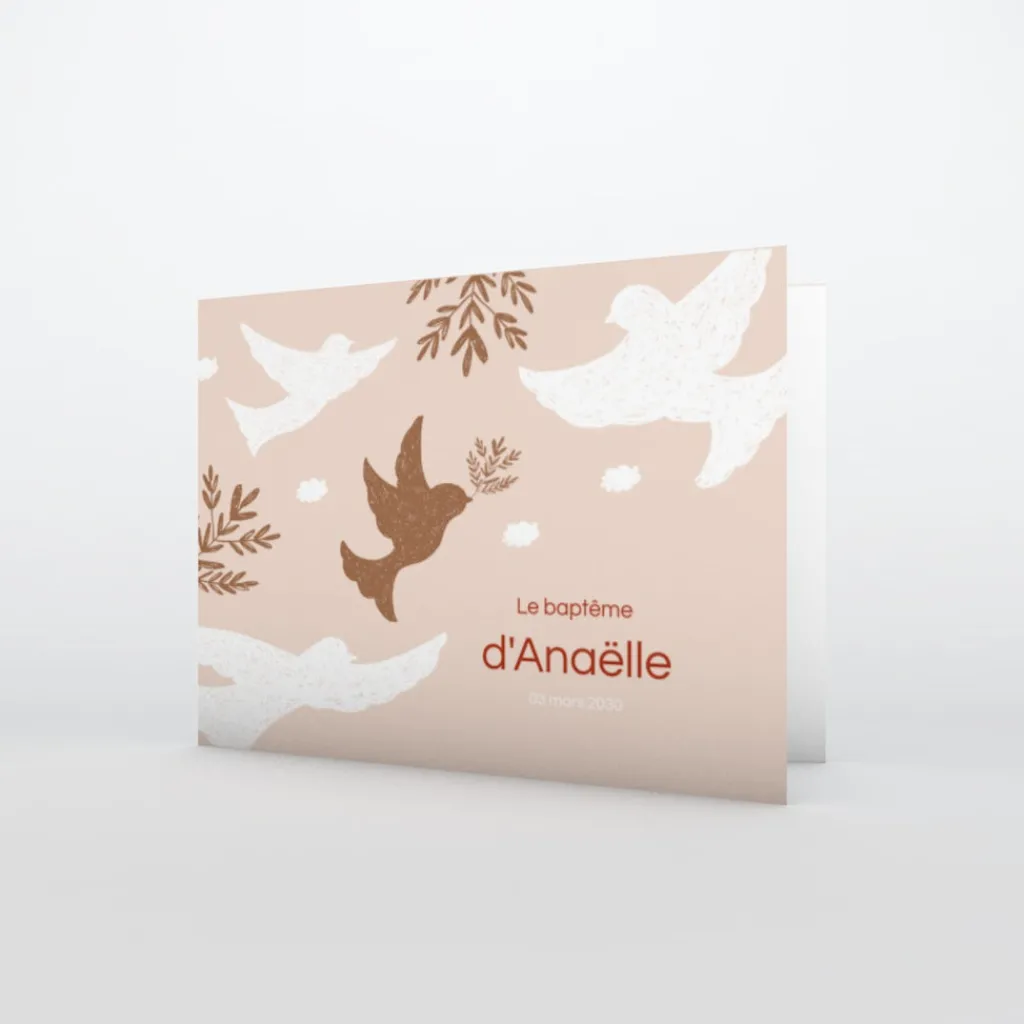 Faire-part Baptême Champêtre | Faire-part Baptême Fille^Planet cards Petits Oiseaux en Frise Fille