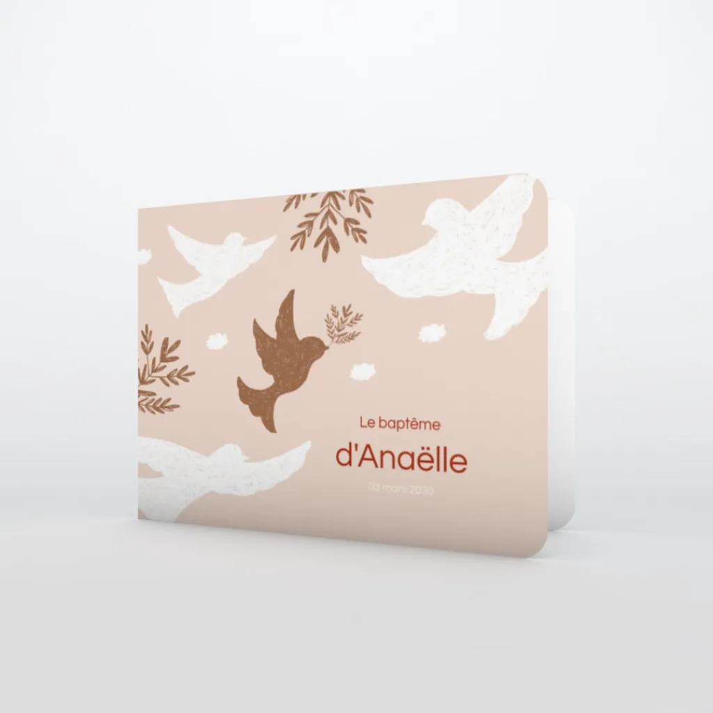 Faire-part Baptême Champêtre | Faire-part Baptême Fille^Planet cards Petits Oiseaux en Frise Fille