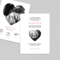 Faire-part Naissance Fille^Planet cards Photo en coeur
