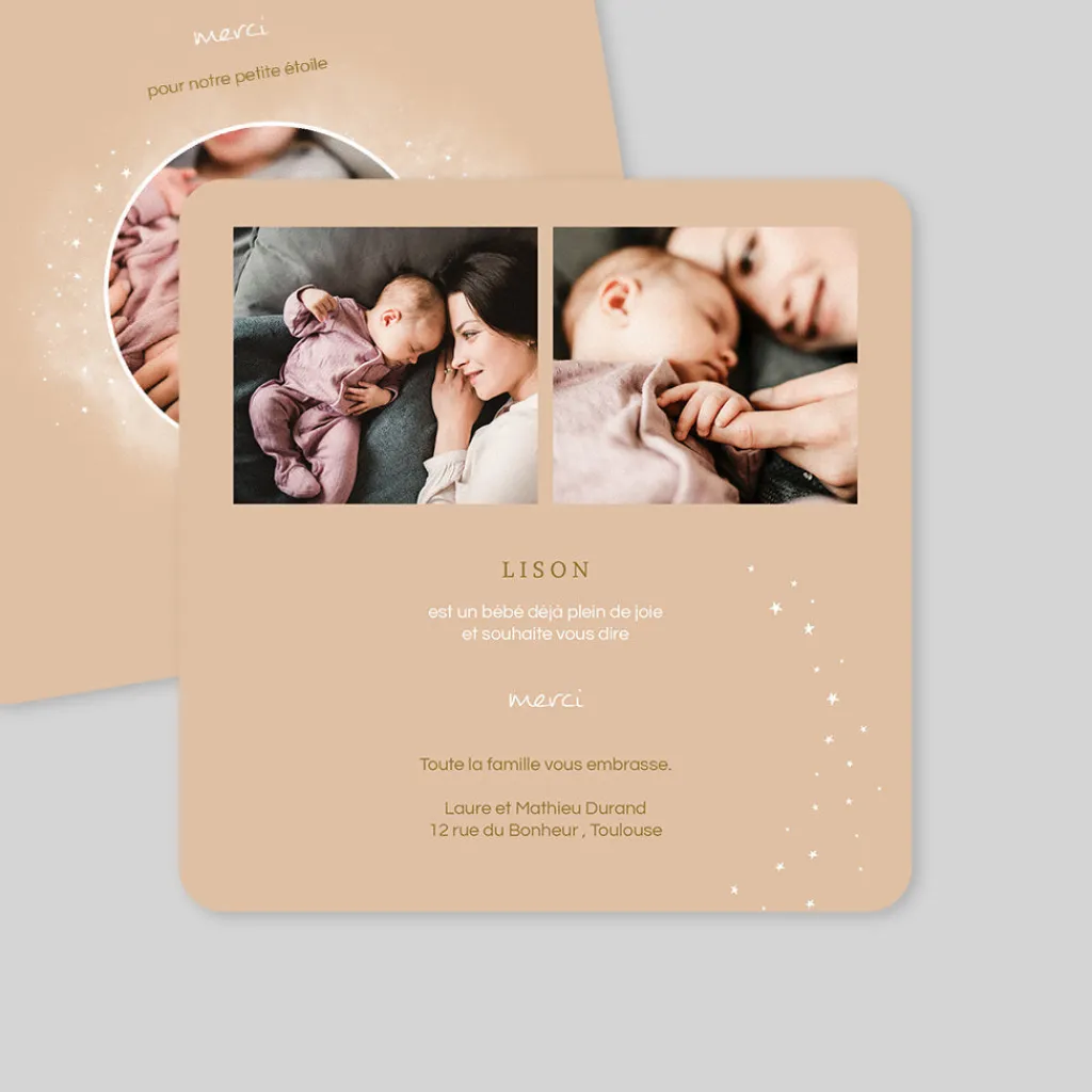 Carte Remerciement Naissance Fille^Planet cards Photo et Cosmos Fille