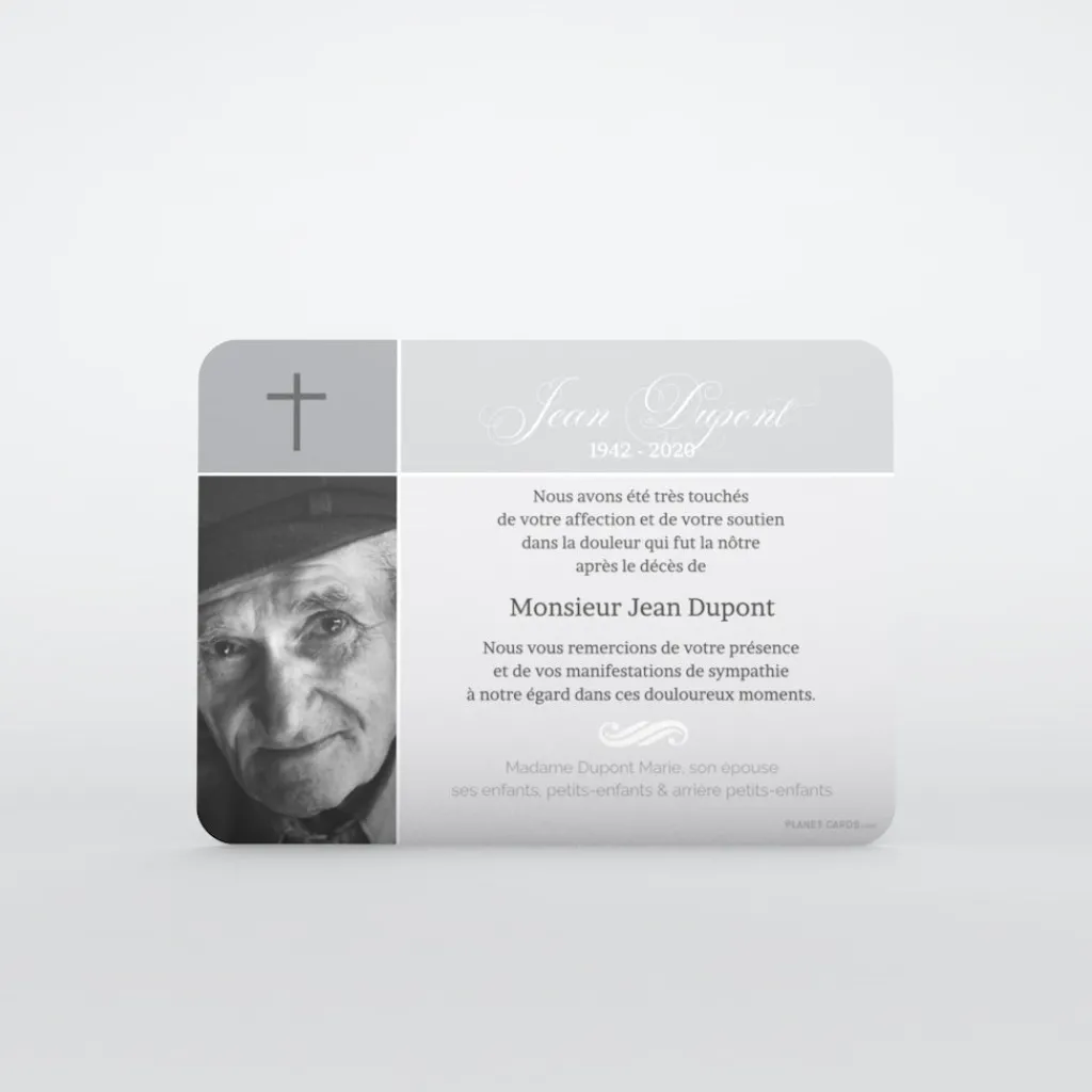 Carte Remerciement Décès^Planet cards Photo et croix