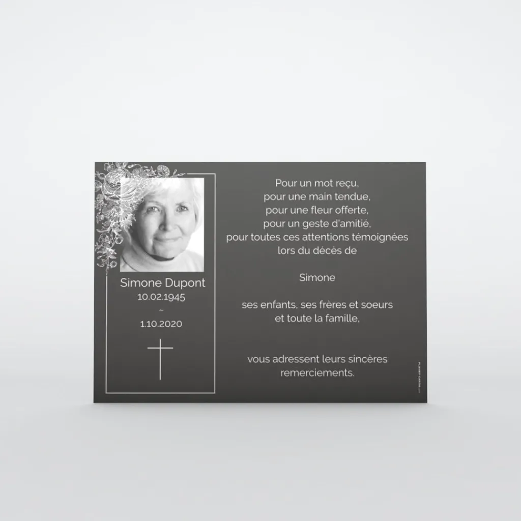 Carte Remerciement Décès^Planet cards Photo et feuillage